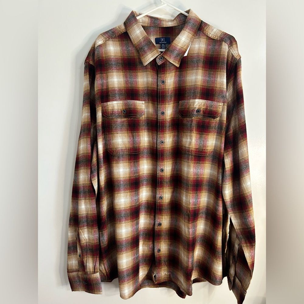 George Red and Brown Casual Button Down Shirt with Flannel Comfort